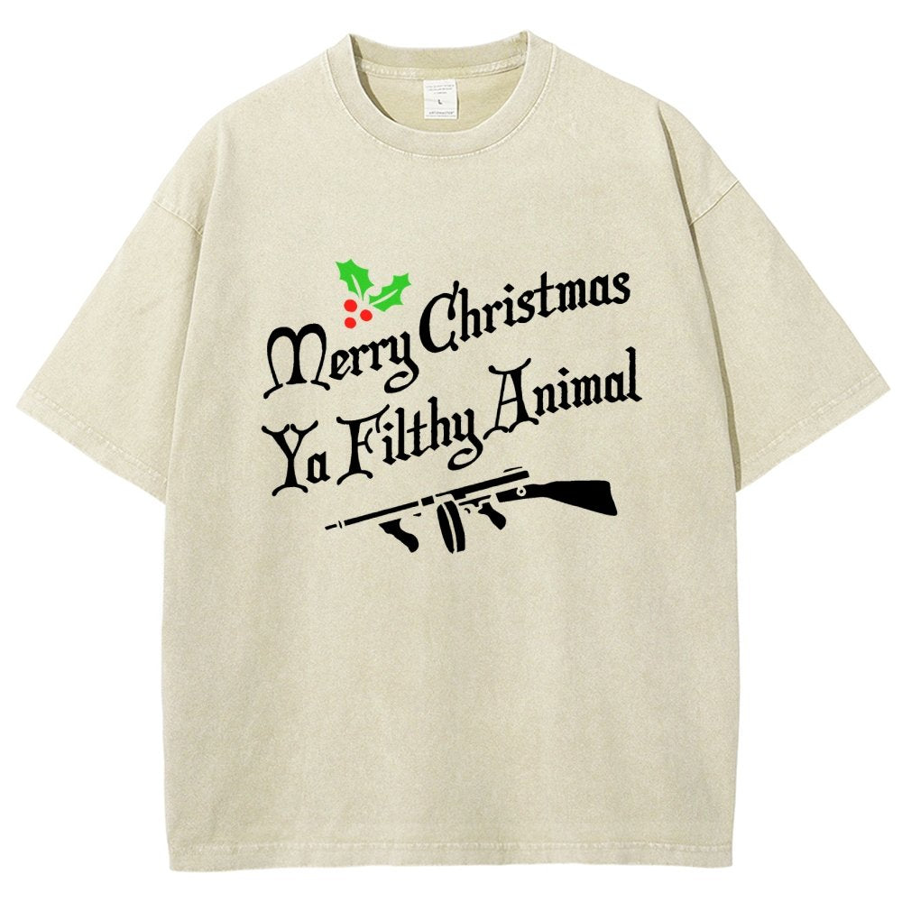 Merry Christmas Ya Filthy Animal Vintage Distressed T-shirt