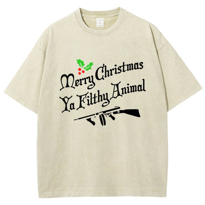 Merry Christmas Ya Filthy Animal Vintage Distressed T-shirt