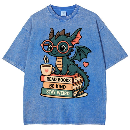 Dragons and Books - Kind and Weird Vintage Distressed T-shirt