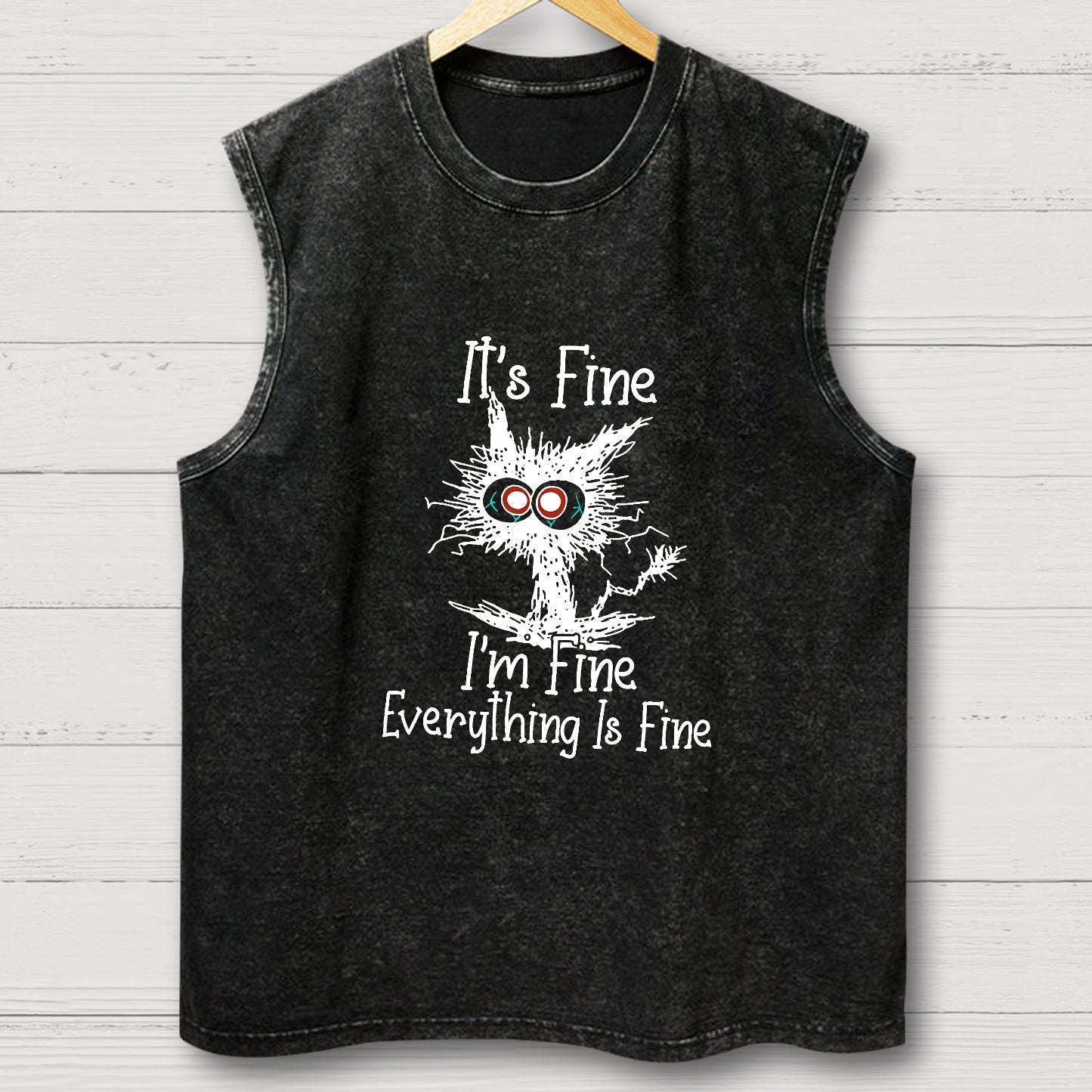 It's Fine Funny Cat Vintage Distressed Washed Tank