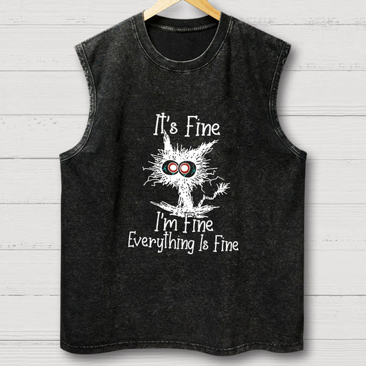 It's Fine Funny Cat Vintage Distressed Washed Tank