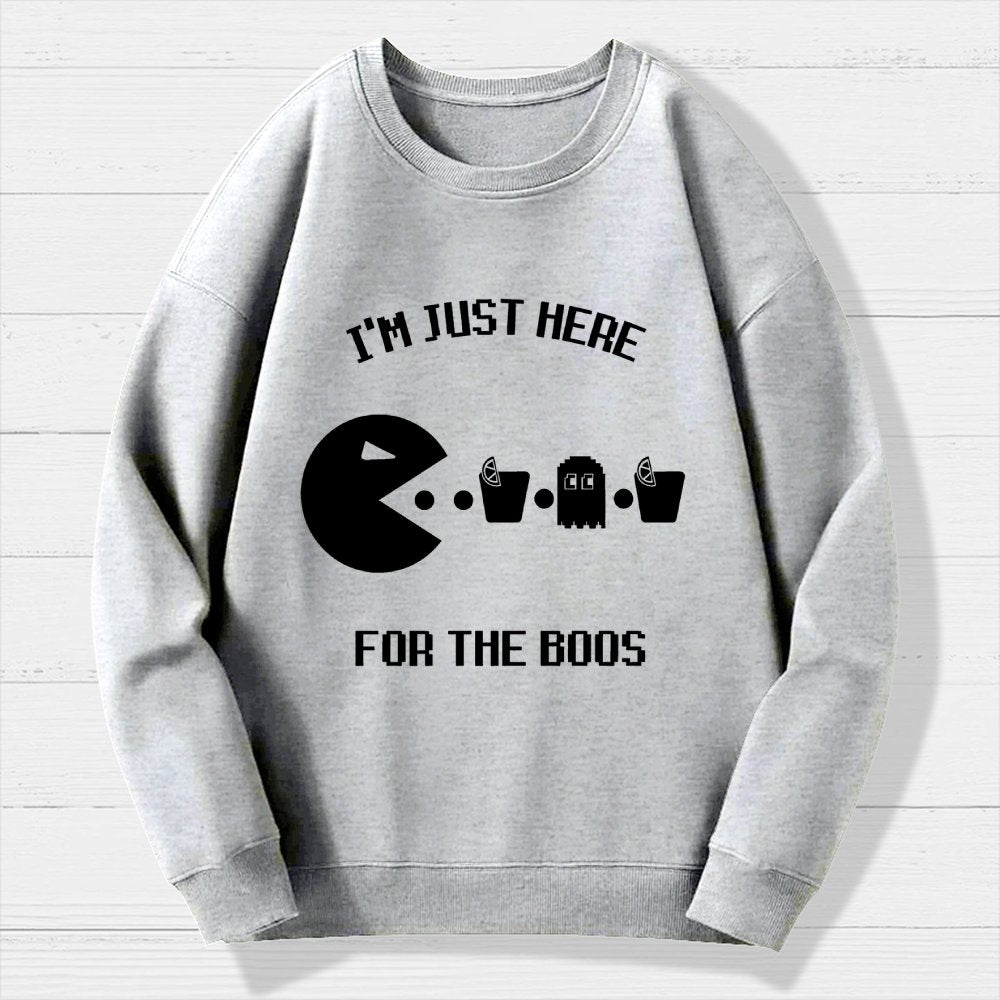 Here For The Boos Ghost Arcade Nerdy Halloween Geek Cotton Sweatshirt