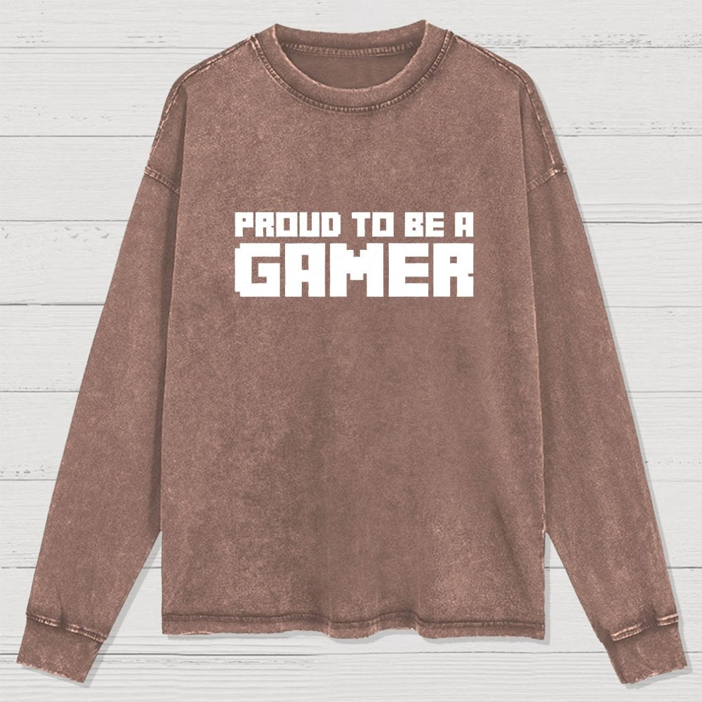 Proud To Be A Gamer 8 Bit Retro Washed Long Sleeve Tee