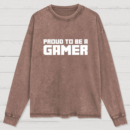 Proud To Be A Gamer 8 Bit Retro Washed Long Sleeve Tee