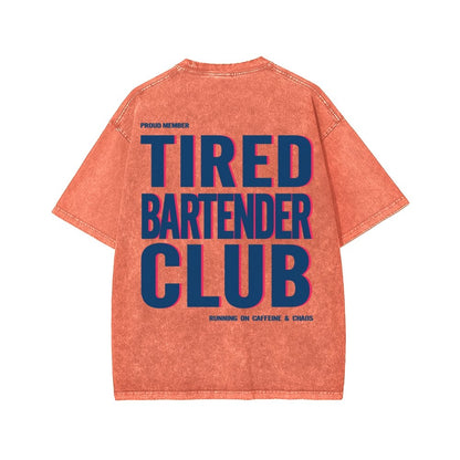 Tired Server Club Front And Back Printing Washed T-shirt