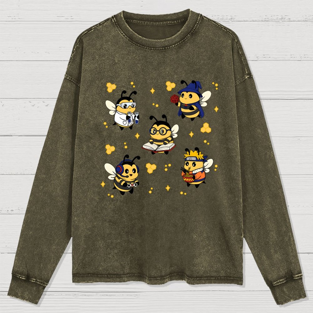 Nerdy Bees Squad Washed Long Sleeve Tee