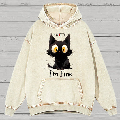I'm Fine Black Cat Vintage Distressed Hoodie