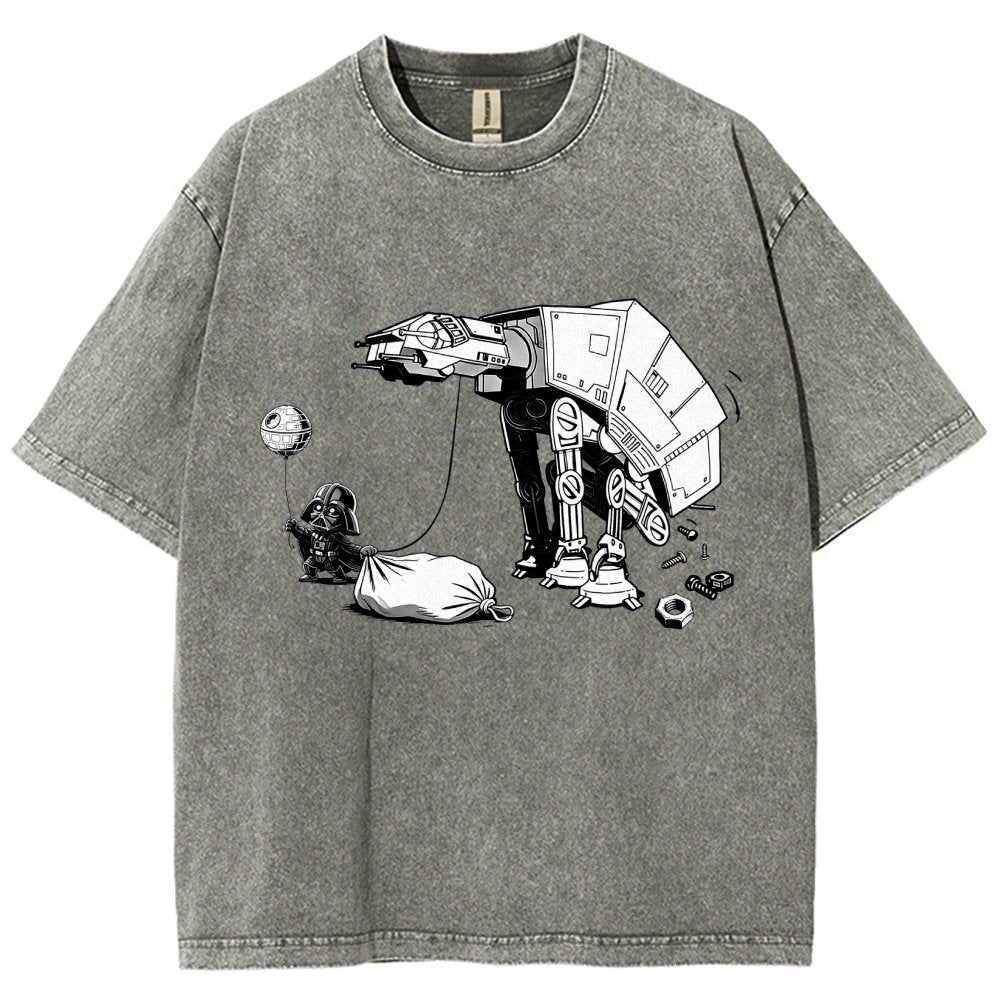 Picking Up Feces With A Huge Poop Bag Empire Robot Dog-Planet Battles Vintage Distressed T-shirt
