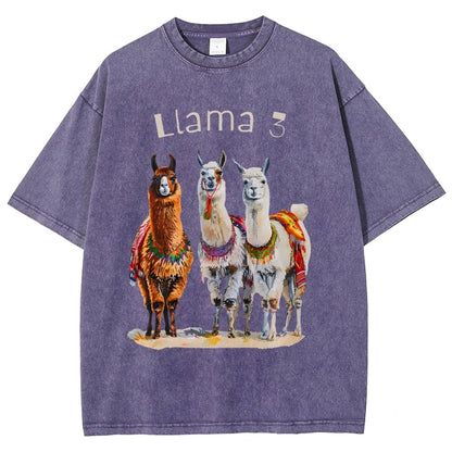 3 Llama Vintage Distressed T-shirt