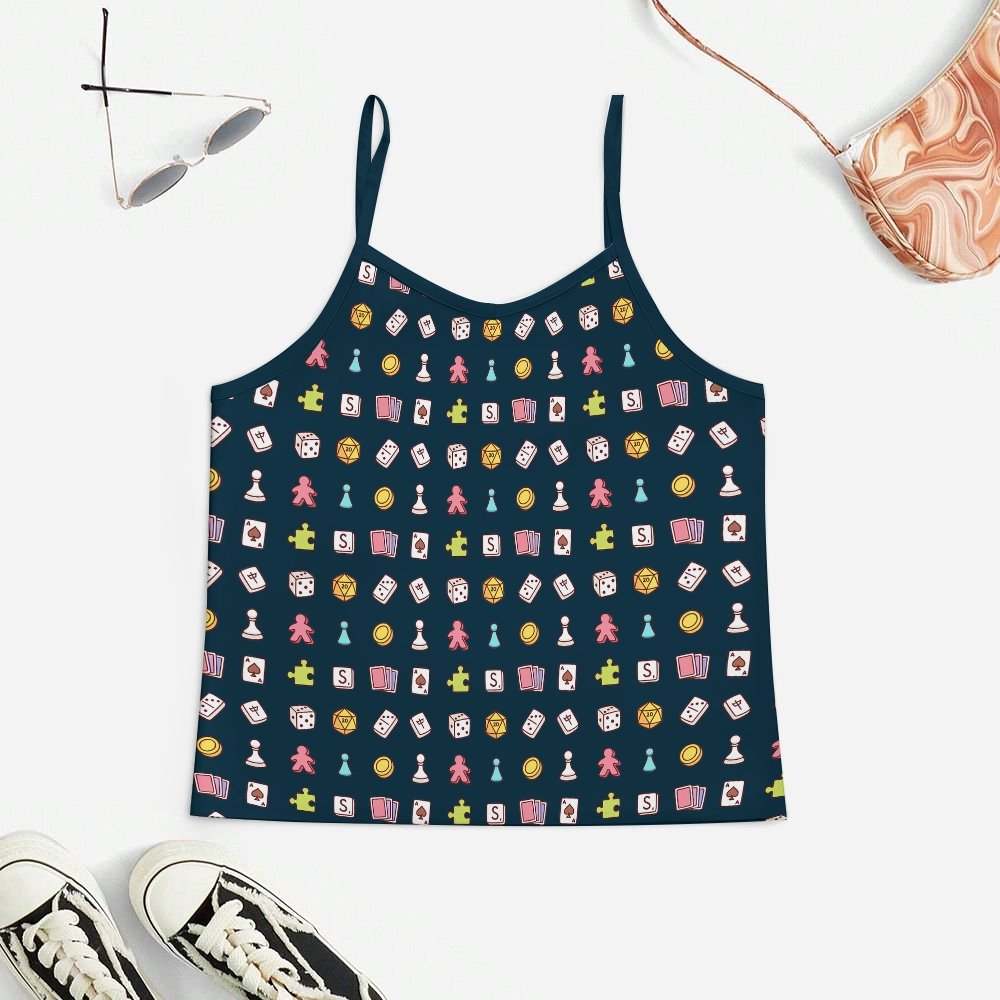Board Game Beige Blue Women's Geek Suspender Cami Set