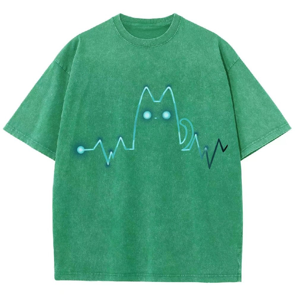 Heart Cat Beat Vintage Distressed T-shirt