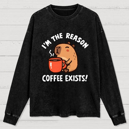 The Reason Coffee Exists Washed Long Sleeve Tee