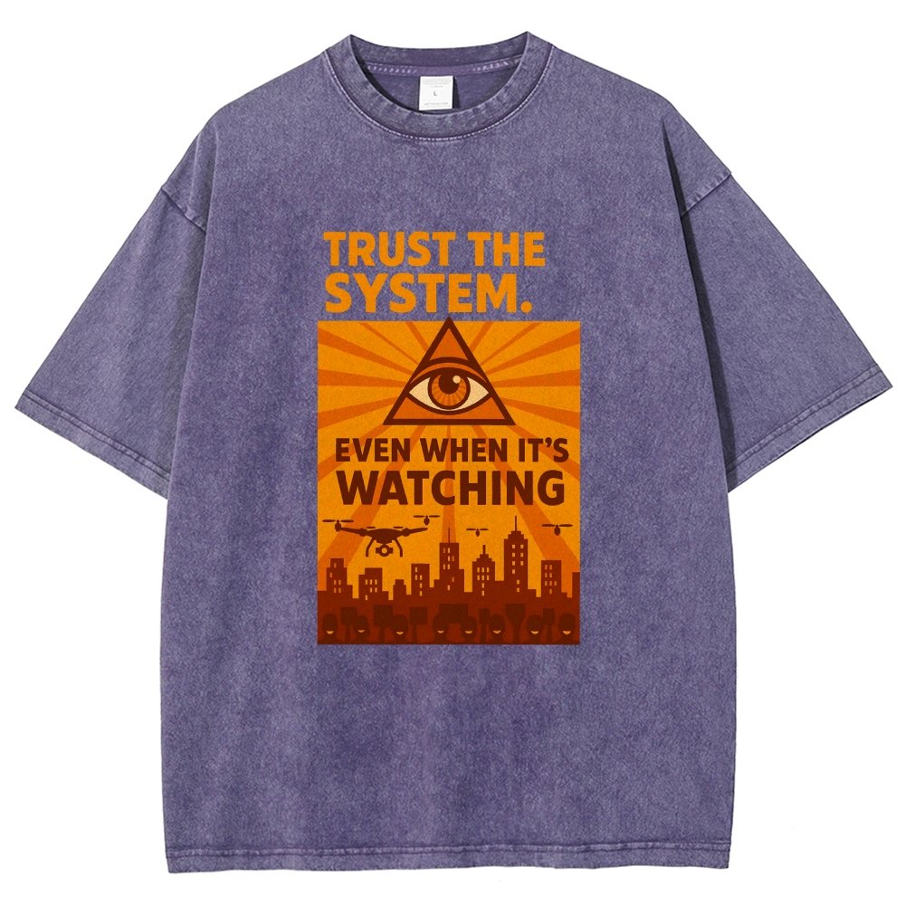Trust The System - Dystopian Surveillance Vintage Distressed T-shirt