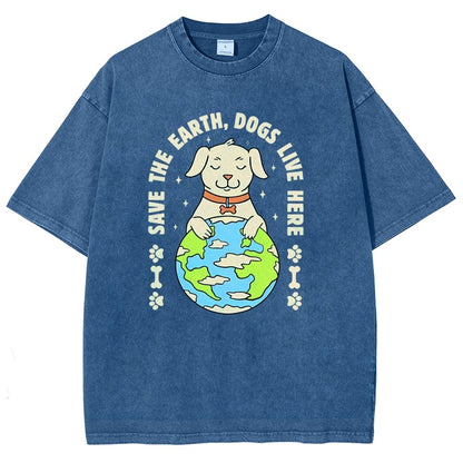 Save The Earth Dogs Live Here Vintage Distressed T-shirt
