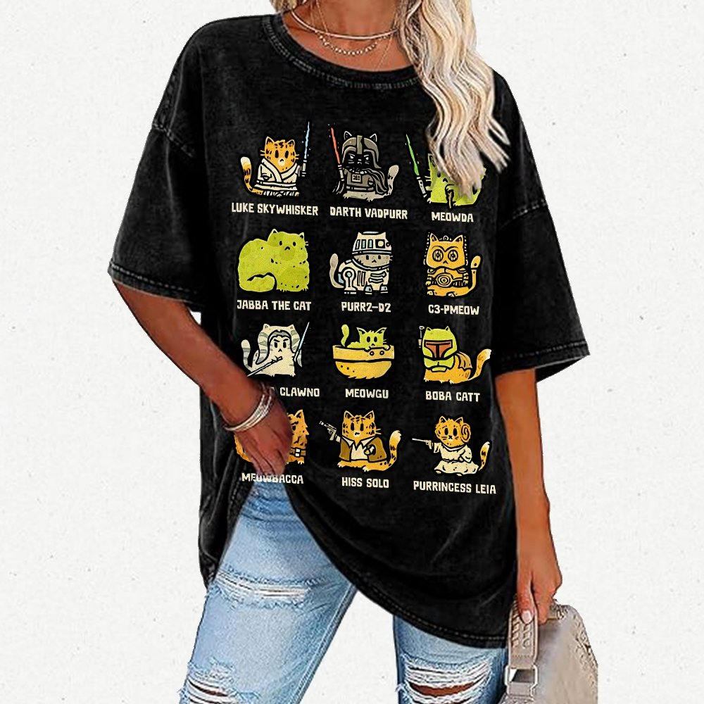 Cats of the Stars Vintage Distressed T-shirt