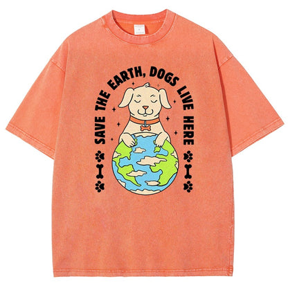 Save The Earth Dogs Live Here Vintage Distressed T-shirt