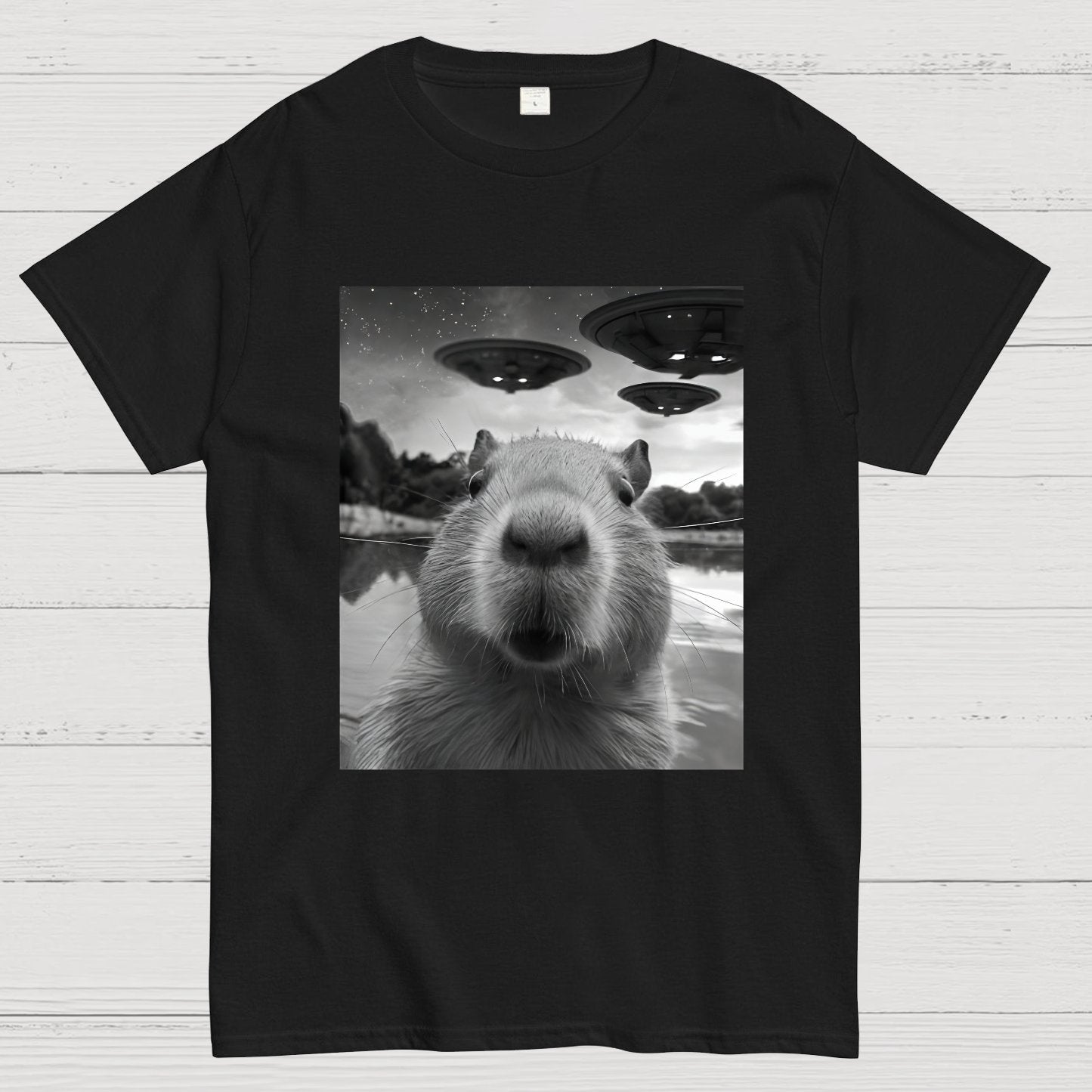Capybara Selfie With UFOs Funny Geek T-Shirt