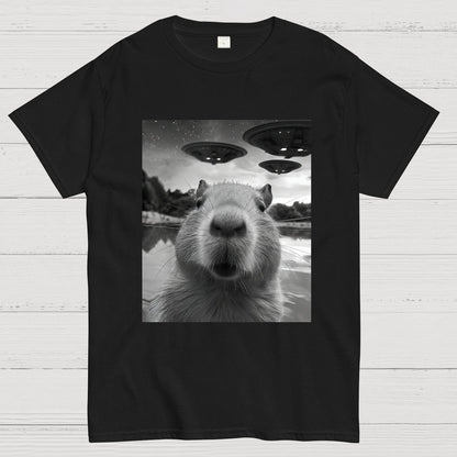 Capybara Selfie With UFOs Funny Geek T-Shirt