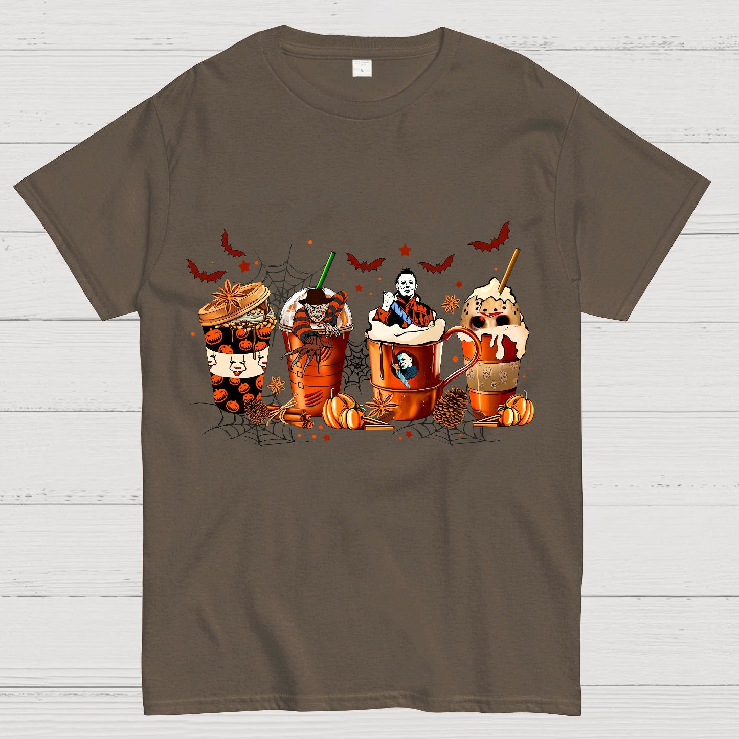 Skeleton Coffee Cups Halloween Geeky T-Shirt