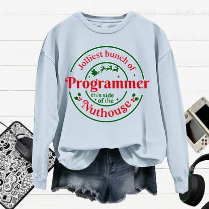 Jolliest Bunch Of Programmer Christmas Cotton Pullover Sweatshirt