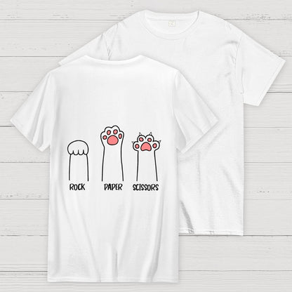 Rock Paper Scissors Hand Game Cute Paw Funny Cat Front And Back Printing Geek T-Shirt