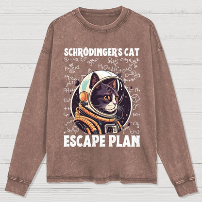 Funny Schrödinger's Cat Escape Plan Science Washed Long Sleeve Tee