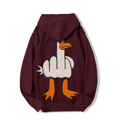 Rude Seagull Design Funny Printed Back Cotton Hoodie