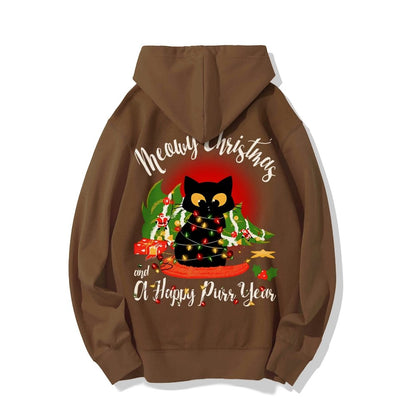 Happy Purr Year Printed Back Unisex Cotton Hoodie
