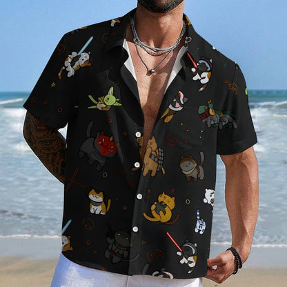 Tie The Fighter Cat Funny Geek Hawaiian Shirt