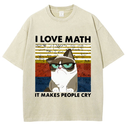 I Love Math It Makes People Cry Funny Cat Vintage Distressed T-shirt