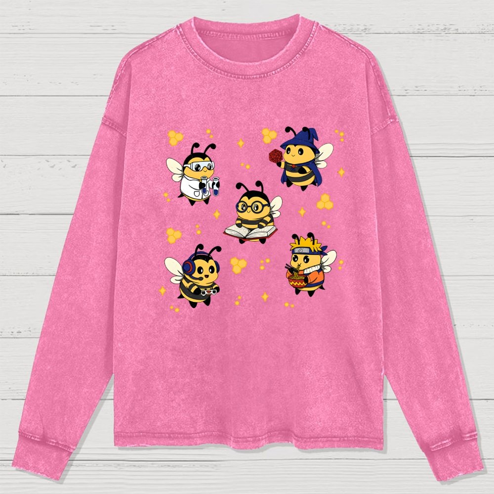 Nerdy Bees Squad Washed Long Sleeve Tee
