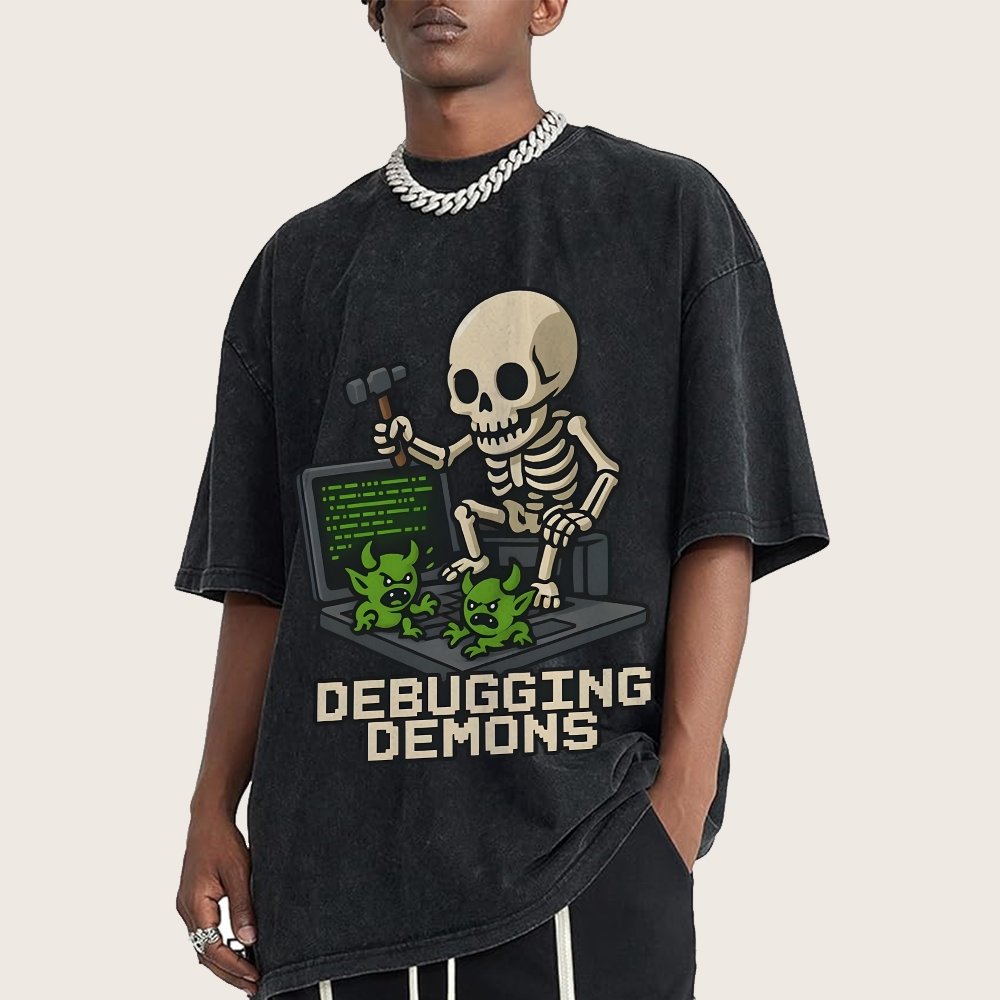 Debugging Demons Funny Programmer Vintage Distressed T-shirt