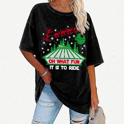 Oh！What Fun It Is To Ride Christmas Vintage Distressed T-shirt