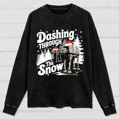 Empire Robot Dog Crosses the Snow, Christmas Washed Long Sleeve Tee