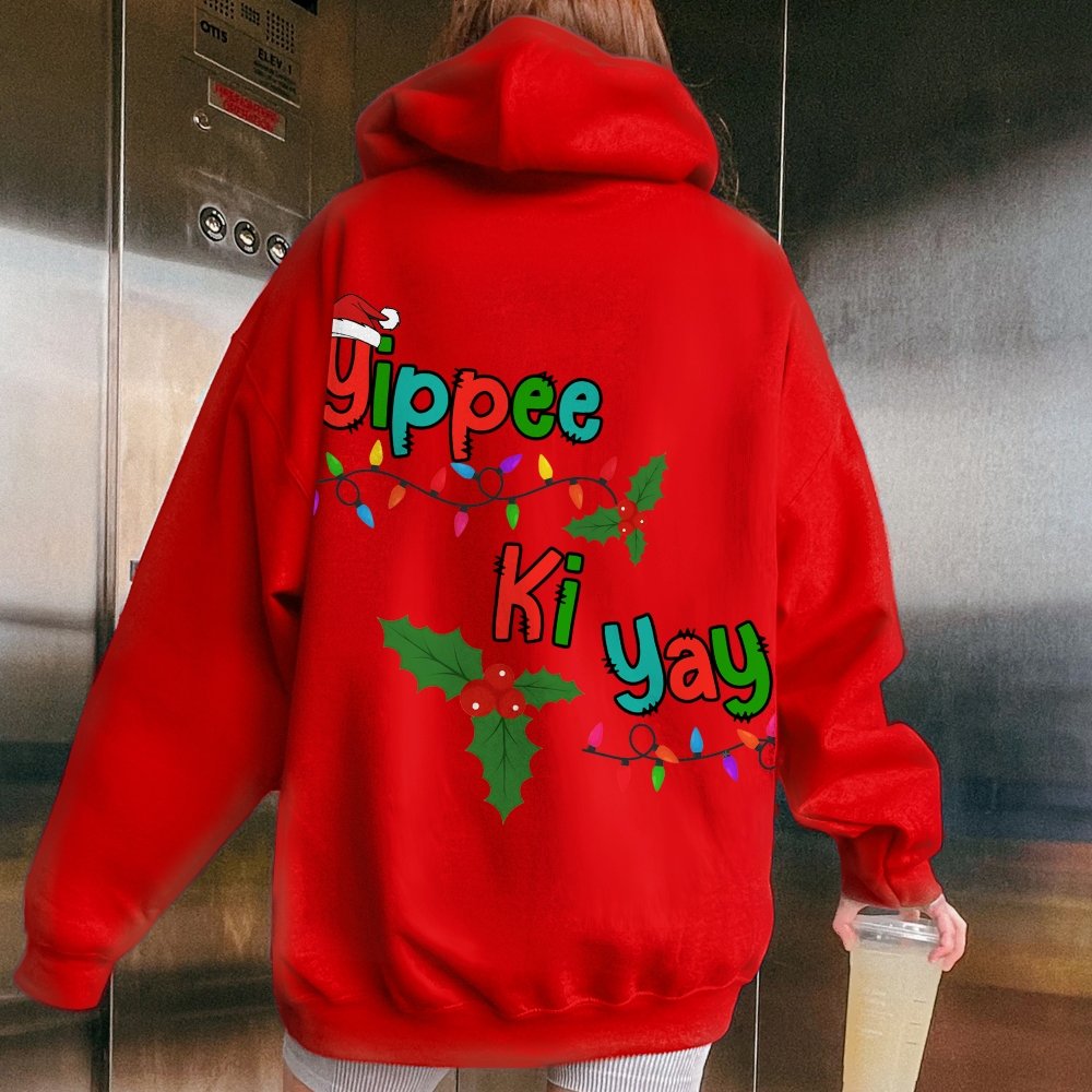 Yippee Ki Yay Christmas Printed Back Cotton Hoodie