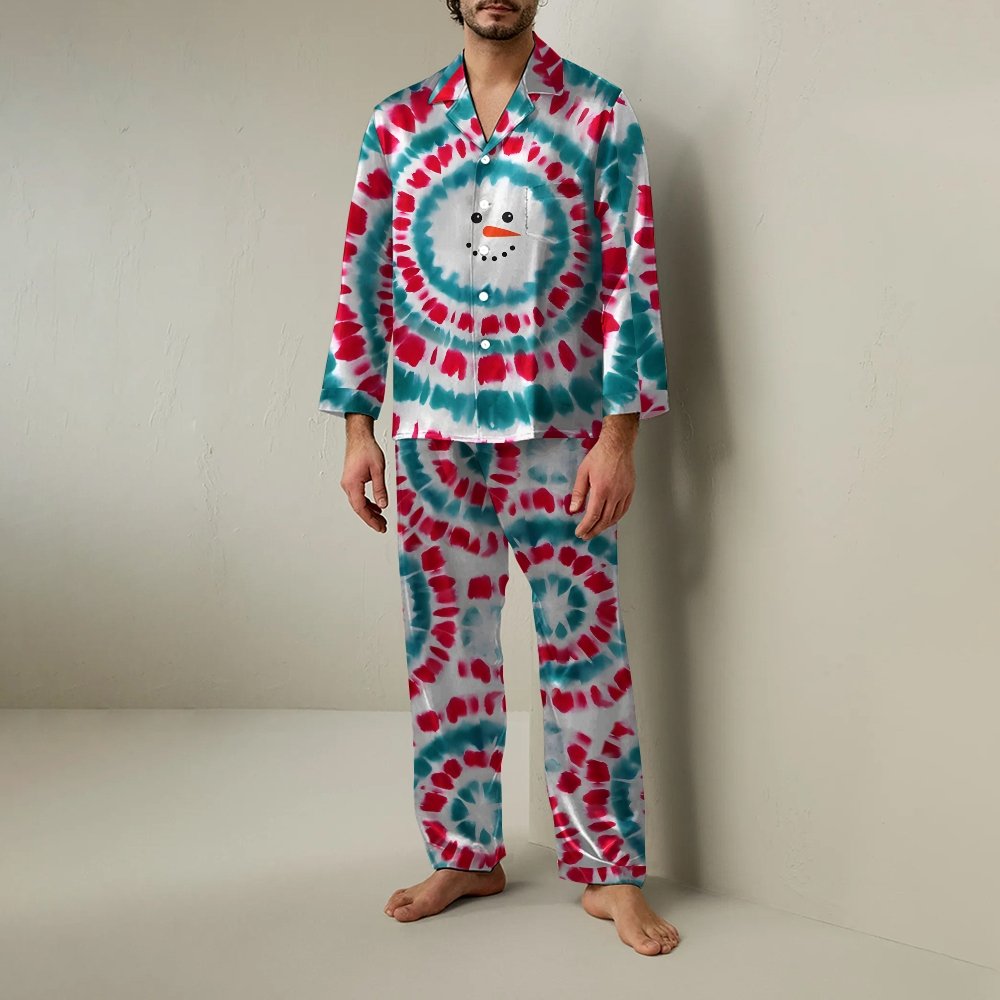 Tie Dye Christmas Snowman Unisex Geek Long Sleeve Pajama Set