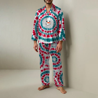 Tie Dye Christmas Snowman Unisex Geek Long Sleeve Pajama Set