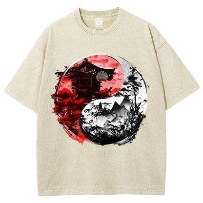 Temple Yin yang Vintage Distressed T-shirt