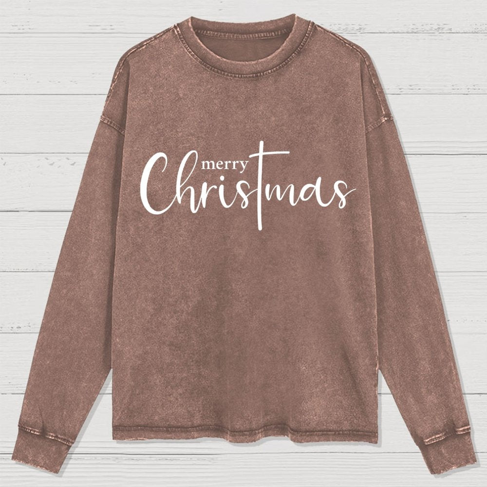 Merry Christmas .Christmas Cross Washed Long Sleeve Tee