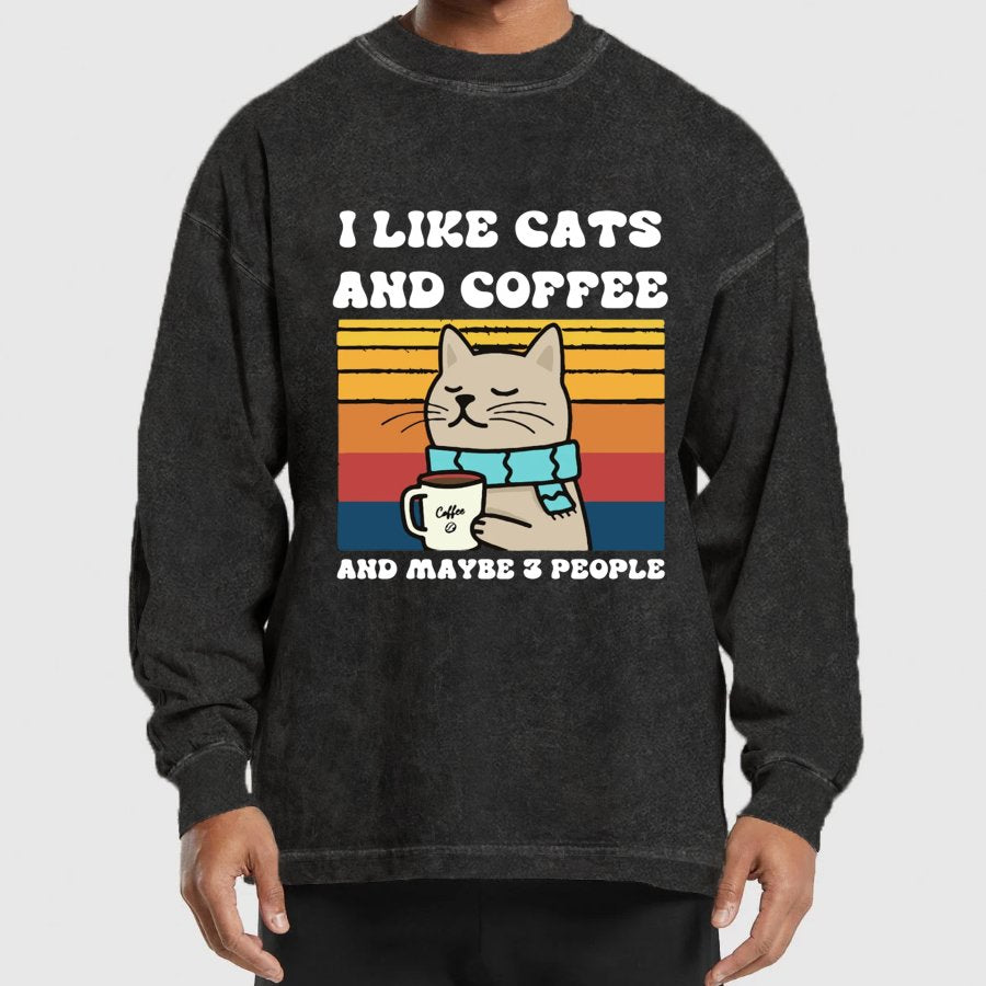 I Like Cats And Coffee And Maybe 3 People Washed Long Sleeve Tee