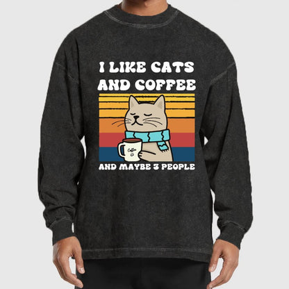 I Like Cats And Coffee And Maybe 3 People Washed Long Sleeve Tee
