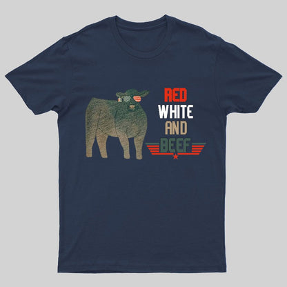 Red White And Beef Cattle Independence Day Geeky T-Shirt
