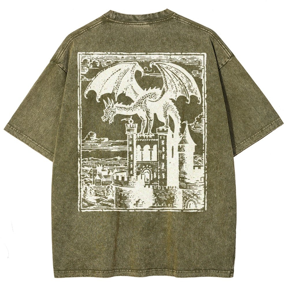 Dragon Vintage Dark Art Graphic Washed T-Shirt