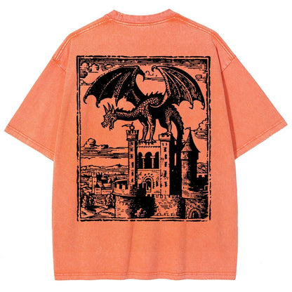 Dragon Vintage Dark Art Graphic Washed T-Shirt