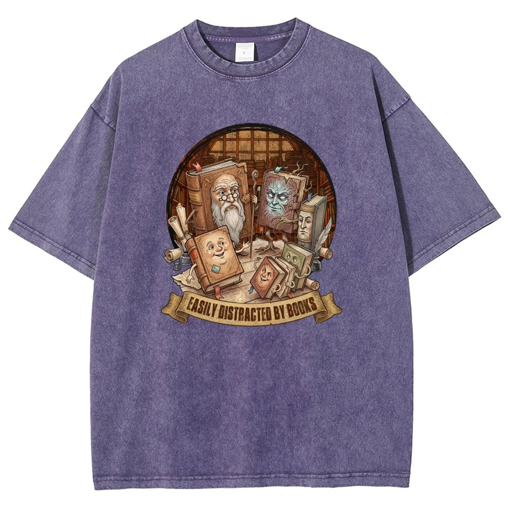 Easily Distracted By Books Vintage Distressed T-shirt