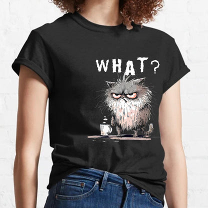 Bad Temper Feline With Coffee Grumpily Catty Funny T-Shirt