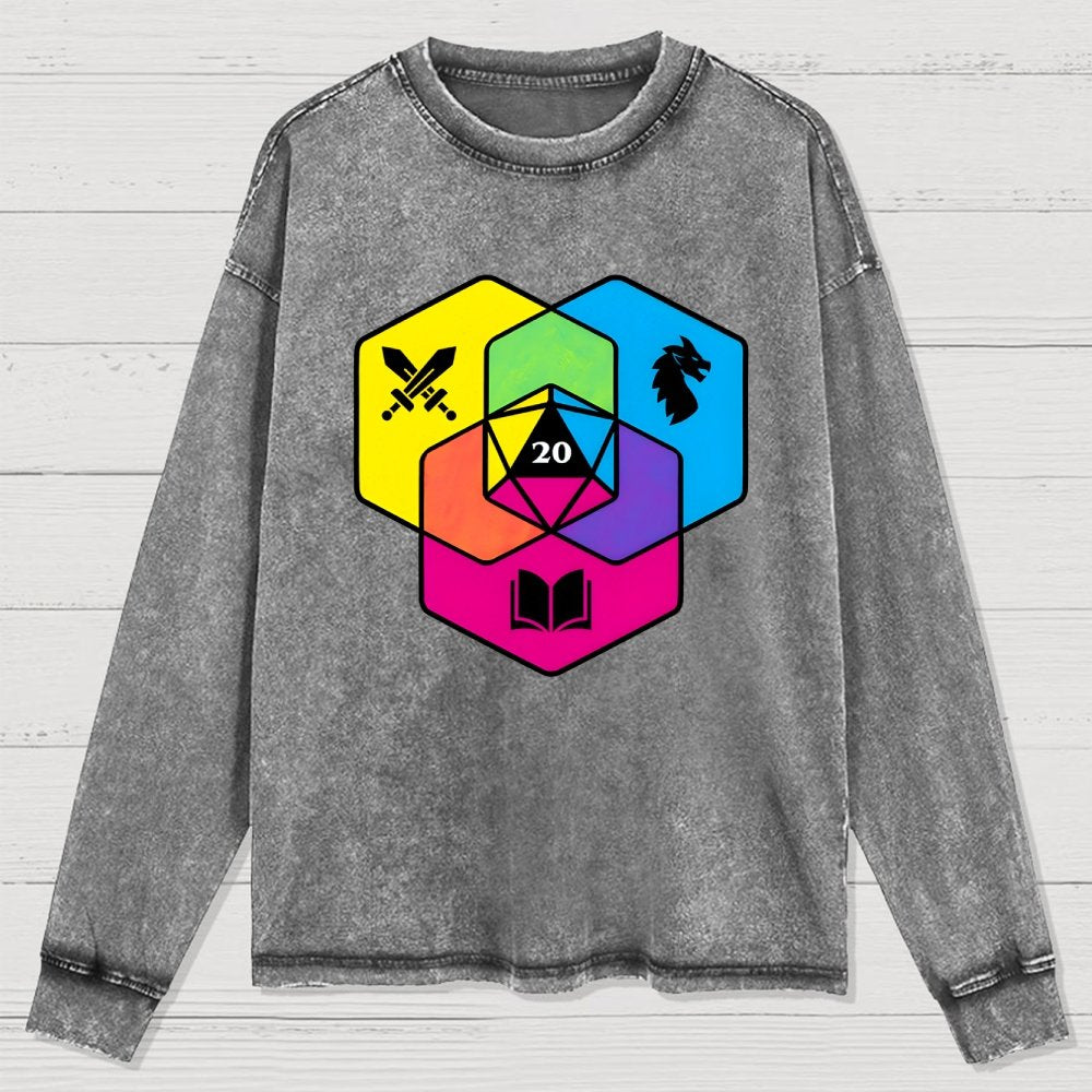 RPG CMYK Dice Venn Diagram Washed Long Sleeve Tee