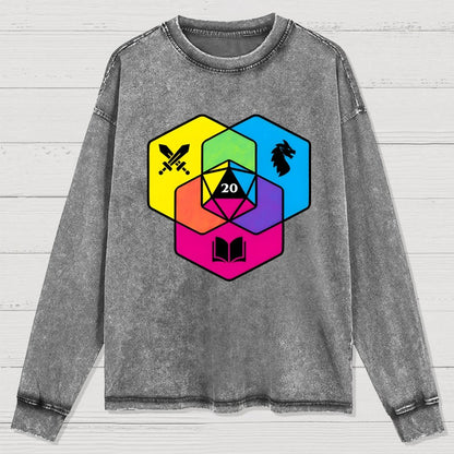 RPG CMYK Dice Venn Diagram Washed Long Sleeve Tee