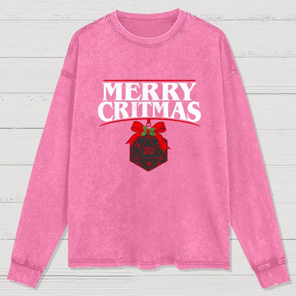 Merry Critmas D20 Holiday Washed Long Sleeve Tee