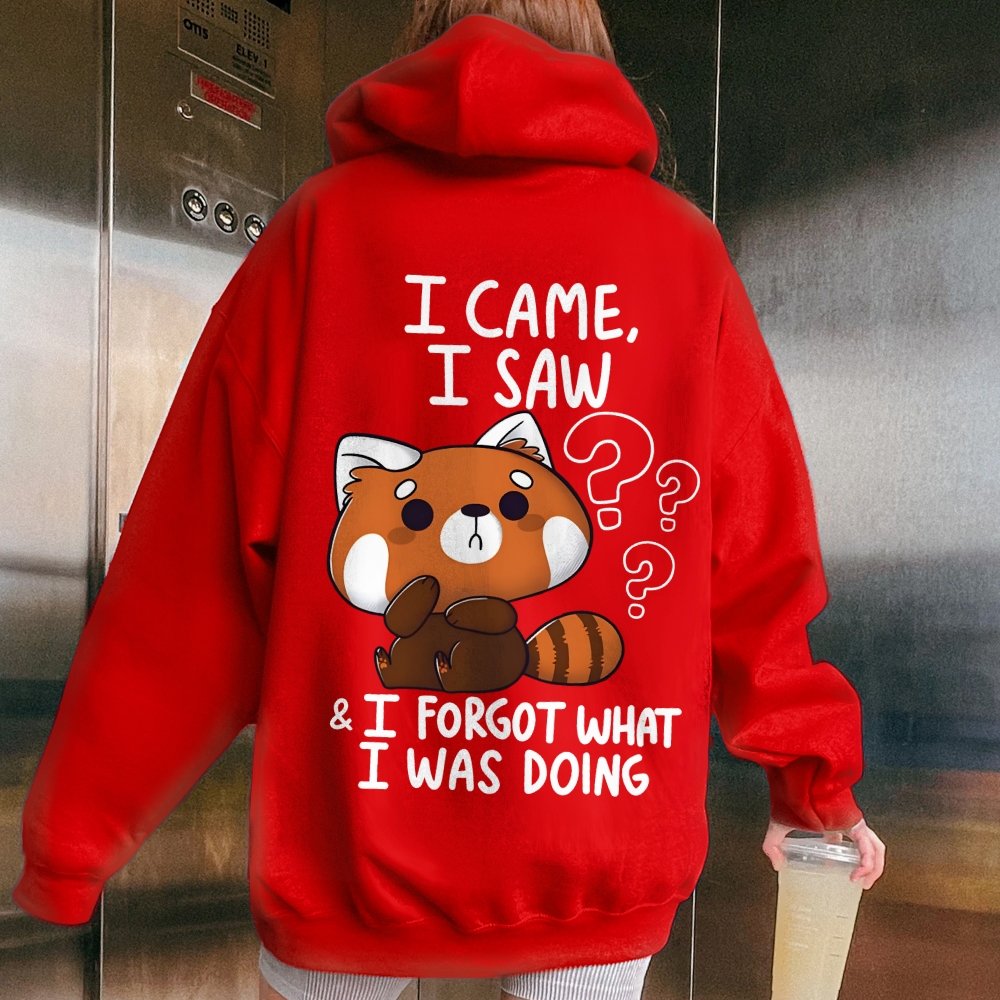 Forgetful Red Panda Printed Back Unisex Cotton Hoodie